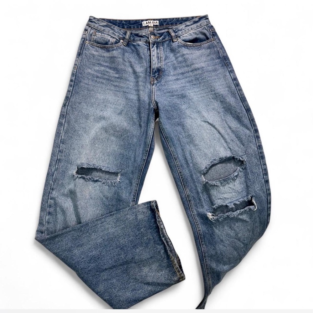 I.AM.GIA Distressed Straight Leg Jeans Blue Size XL
